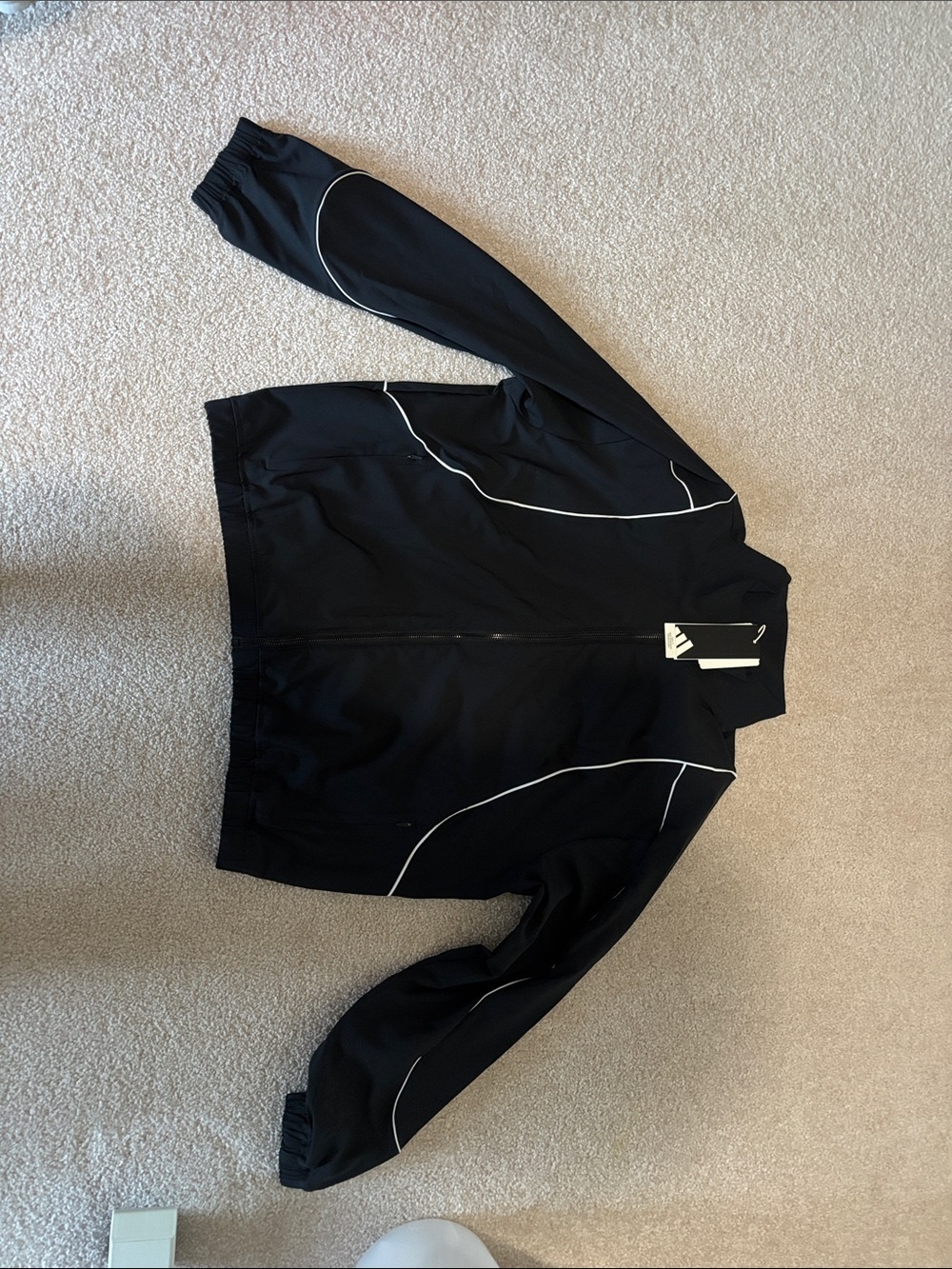 adidas ladies Black Bomber microfiber Jacket with White Piping